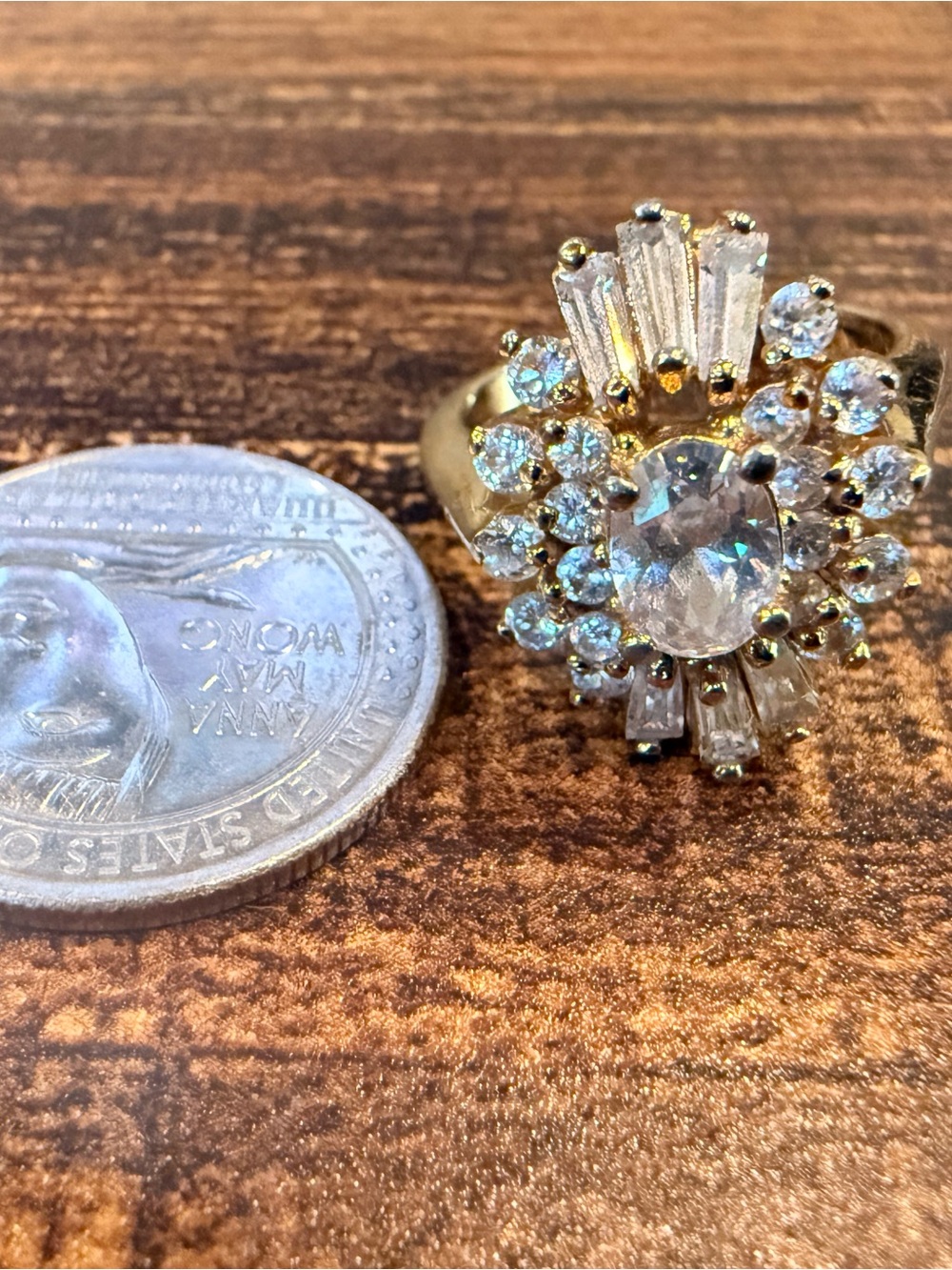 Gold-Tone Crystal Cluster Cocktail Ring - Clear